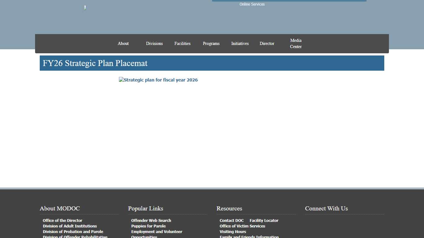 FY26 Strategic Plan Placemat | Missouri Department of Corrections